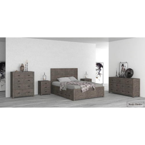RUSTIC CLASSICS  Whistler 5 Piece Reclaimed Wood Storage Platform Bedroom Furniture Set In (Queen) In Grey