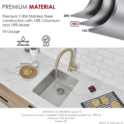 Stylish Dual-Mount 15" Stainless Steel Single Bowl Kitchen Sink S-405T