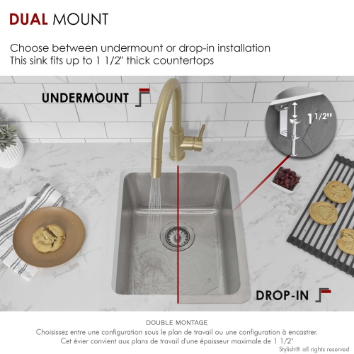 Stylish Dual-Mount 15" Stainless Steel Single Bowl Kitchen Sink S-405T