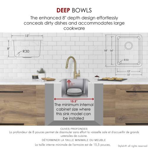 Stylish Dual-Mount 15" Stainless Steel Single Bowl Kitchen Sink S-405T