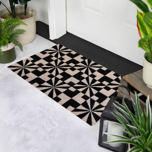 NORTHLIGHT  And Gray Abstract Rectangular Doormat 18" X 30" In Black