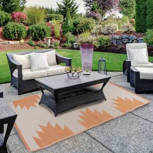 4' x 6' Orange and Beige Southwestern Print Rectangular Outdoor Area Rug