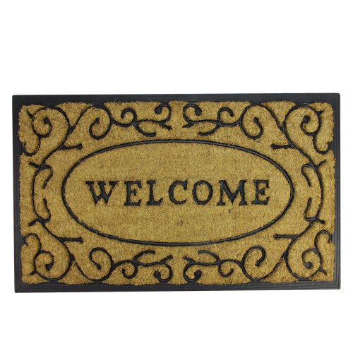 NORTHLIGHT  And Black Welcome With Black Scrollwork Doormat 18" X 30" In Brown