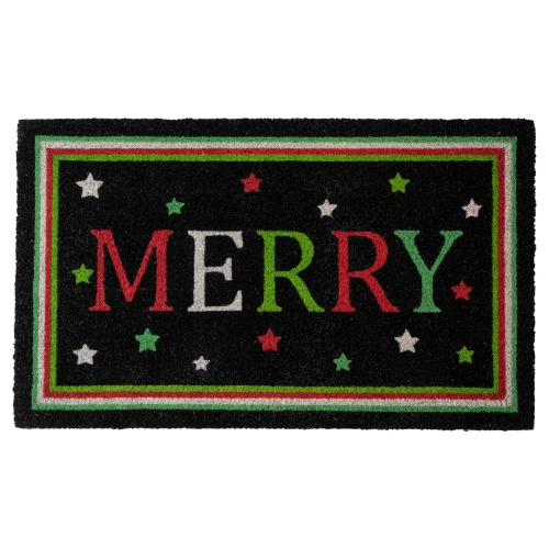 NORTHLIGHT  Coir "merry" Christmas Doormat 18" X 30" In Black