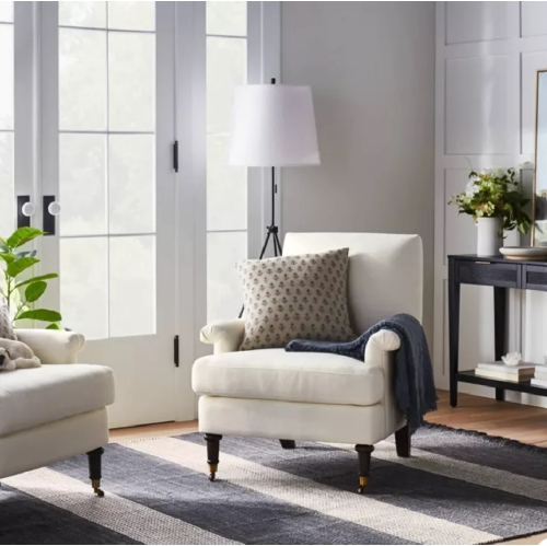 5' x 7' Hand Woven Blue and Beige Striped Jute Area Throw Rug