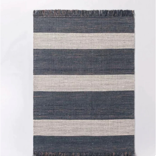 5' x 7' Hand Woven Blue and Beige Striped Jute Area Throw Rug