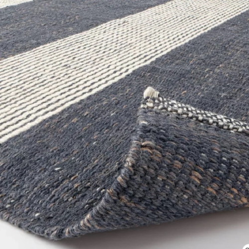 5' x 7' Hand Woven Blue and Beige Striped Jute Area Throw Rug