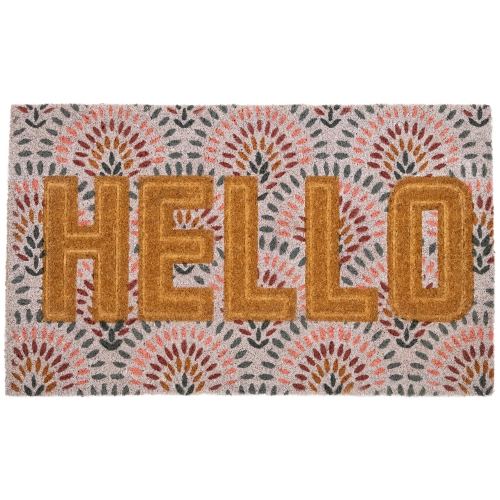 Home Décor Collection Hello Floral Natural/Pink Coir Outdoor Welcome  Doormat, 18 x 30 