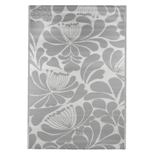 NORTHLIGHT  4' X 6' Gray And Off Floral Rectangular Outdoor Area Rug In White
