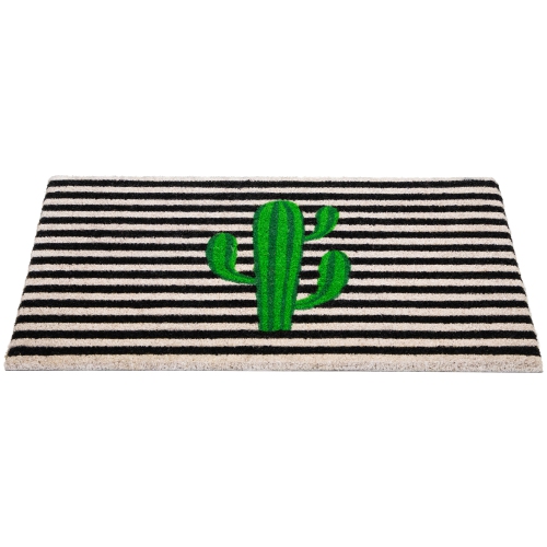 Green Cactus Striped Natural Coir Outdoor Doormat 18" x 30"