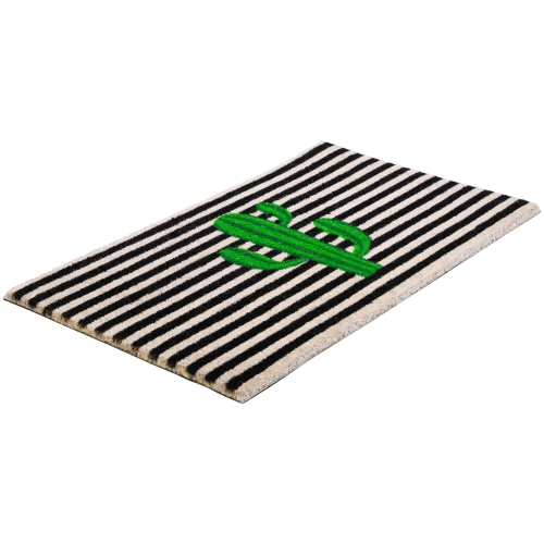 Green Cactus Striped Natural Coir Outdoor Doormat 18" x 30"