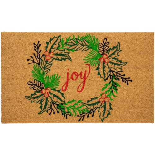 Natural Coir "Joy" Wreath Christmas Doormat 18" x 30"