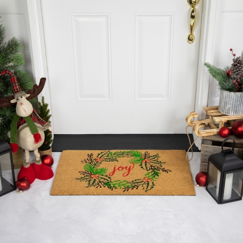 Natural Coir "Joy" Wreath Christmas Doormat 18" x 30"