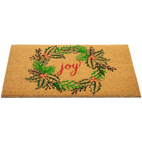 Natural Coir "Joy" Wreath Christmas Doormat 18" x 30"