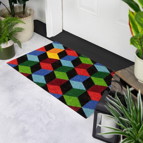 NORTHLIGHT  3D Cube Design Rectangular Outdoor Doormat 29" X 18"