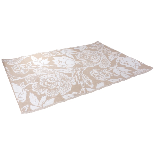 4' x 6' Pink Beige and White Floral Rectangular Outdoor Area Rug