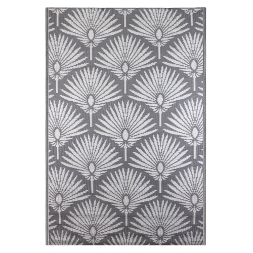 4' x 6' Gray and White Fan Leaf Rectangular Outdoor Area Rug