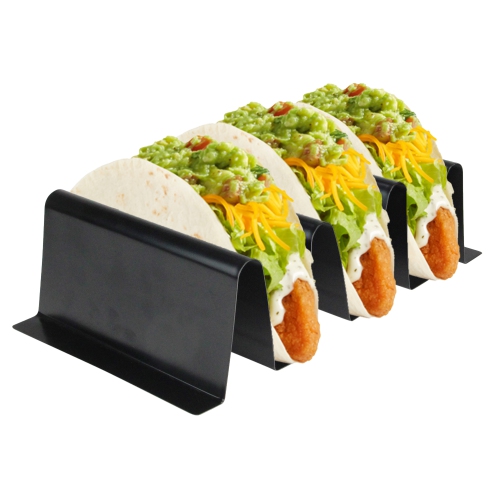 12" Black Four Slot Metal Taco Tray