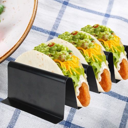 12" Black Four Slot Metal Taco Tray