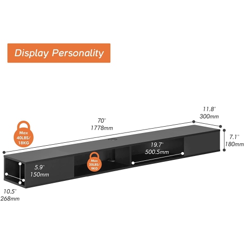 WAMPAT 70 inch Floating TV Shelf for Under TV, Floating TV Stand for 75 TVs, Wall Mount Media Console TV Stand with Storage for Living Room,Bedroom,