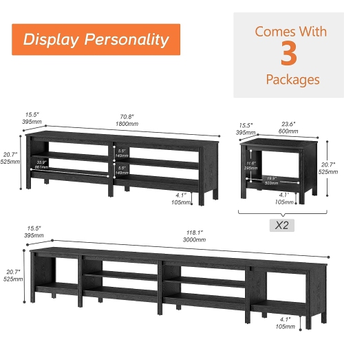 WAMPAT TV Stand for 85 Inch TV, Wood Entertainment Center for 80 85 90 100 inch TV Console Table with 6 Cubby Storage for Living Room Bedroom, Black