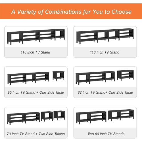 WAMPAT TV Stand for 85 Inch TV, Wood Entertainment Center for 80 85 90 100 inch TV Console Table with 6 Cubby Storage for Living Room Bedroom, Black