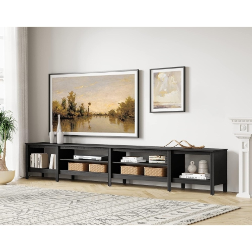 WAMPAT TV Stand for 85 Inch TV, Wood Entertainment Center for 80 85 90 100 inch TV Console Table with 6 Cubby Storage for Living Room Bedroom, Black