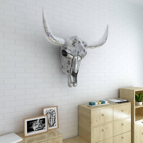 vidaXL Skull Head Decoration Wall-Mounted Aluminium Silver