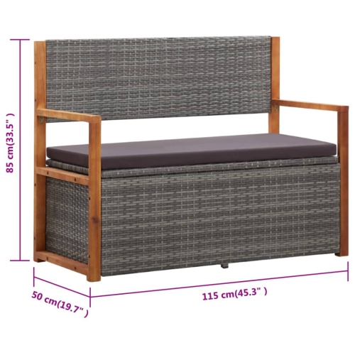 vidaXL Storage Bench 115 cm Poly Rattan and Solid Acacia Wood Grey