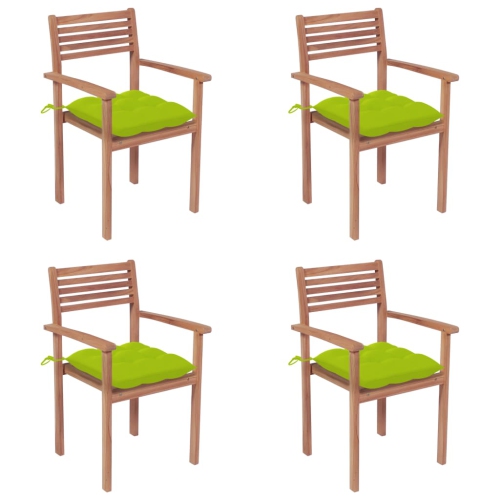 vidaXL Garden Chairs 4 pcs with Bright Green Cushions Solid Teak Wood