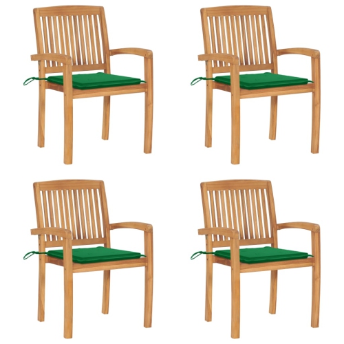 Chaises de jardin empilables vidaXL avec coussins 4 pièces en teck massif