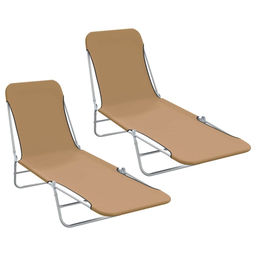 2 chaises longues pliantes vidaXL acier et tissu taupe