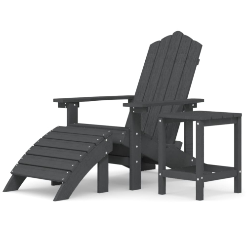 vidaXL Garden Adirondack Chair with Footstool & Table HDPE Anthracite