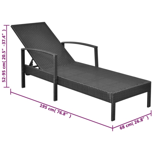 vidaXL Sun Lounger with Cushion Poly Rattan Black