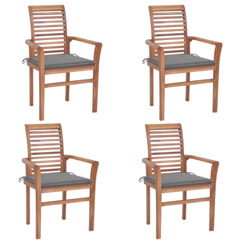 vidaXL Dining Chairs 4 pcs with Grey Cushions Solid Teak Wood