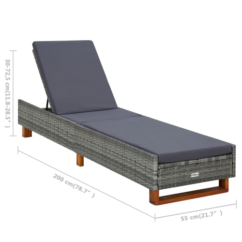 vidaXL Sunbed with Cushion Poly Rattan Grey