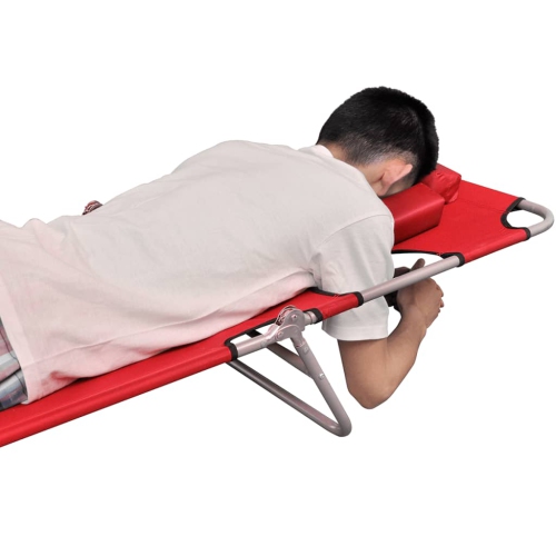 vidaXL Folding Sun Lounger with Head Cushion Powder-coated Steel Red