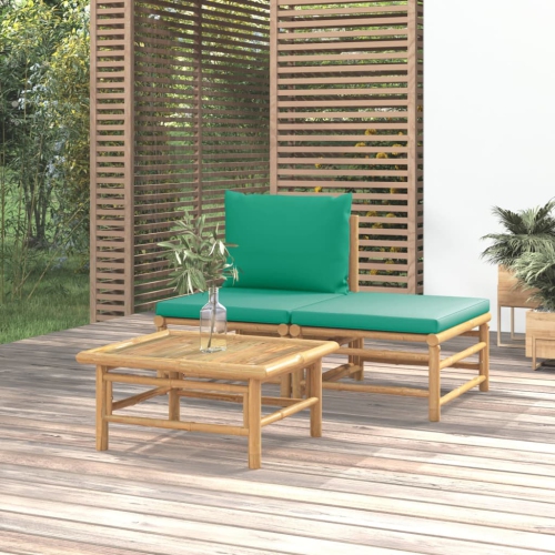 vidaXL 3 Piece Garden Lounge Set with Green Cushions Bamboo