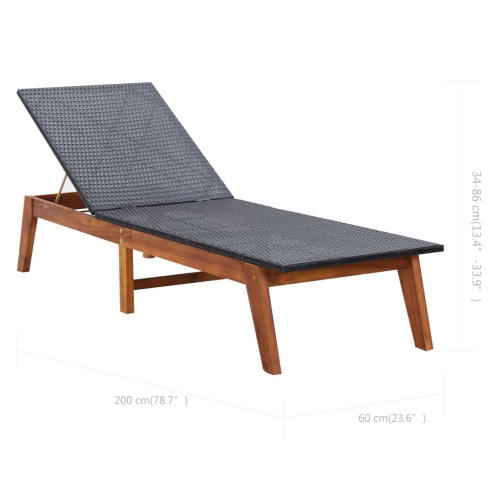 vidaXL Sun Lounger with Cushion Poly Rattan and Solid Acacia Wood
