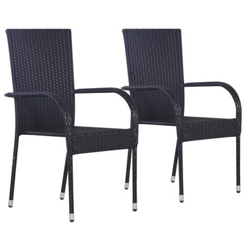 vidaXL Stackable Outdoor Chairs 2 pcs Poly Rattan Black