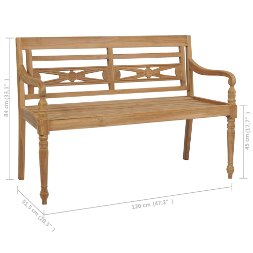 vidaXL Batavia Bench with Beige Cushion 120 cm Solid Teak Wood