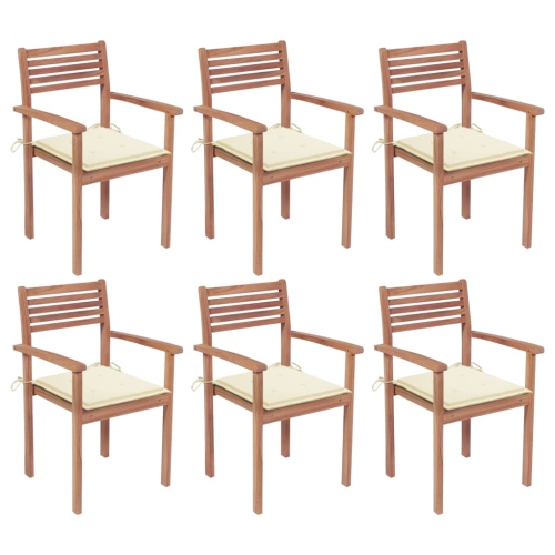 vidaXL Stackable Garden Chairs with Cushions 6 pcs Solid Teak Wood
