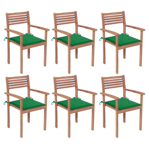 vidaXL Stackable Garden Chairs with Cushions 6 pcs Solid Teak Wood