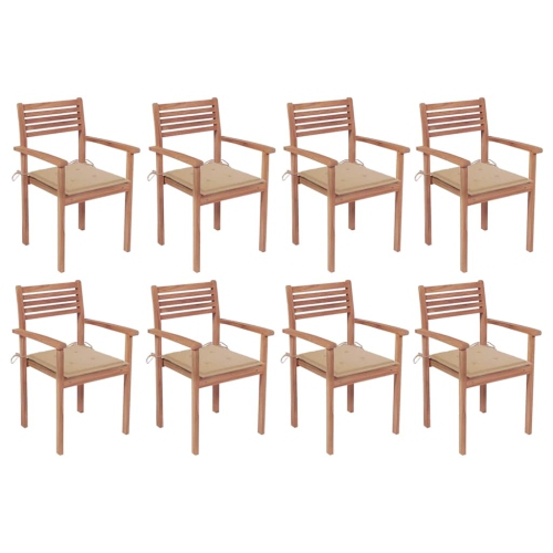 vidaXL Stackable Garden Chairs with Cushions 8 pcs Solid Teak Wood