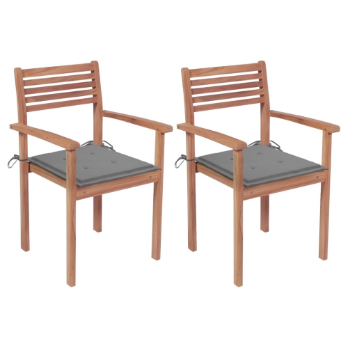 Chaises de jardin vidaXL 2 pièces avec coussins gris bois de teck massif