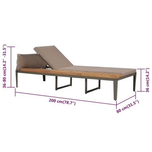 vidaXL Sun Lounger with Cushions Solid Acacia Wood Brown