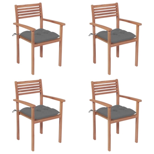 vidaXL Garden Chairs 4 pcs with Grey Cushions Solid Teak Wood