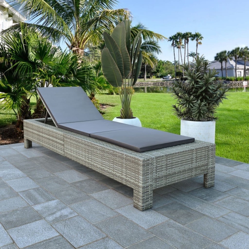 vidaXL Sunbed with Cushion Grey Poly Rattan