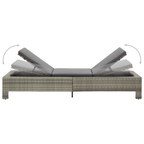 vidaXL Sunbed with Cushion Grey Poly Rattan