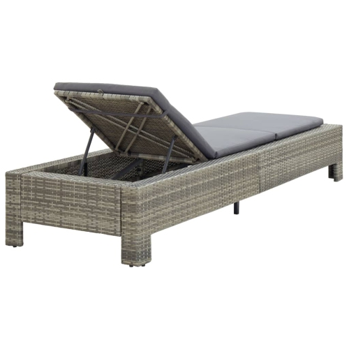 vidaXL Sunbed with Cushion Grey Poly Rattan
